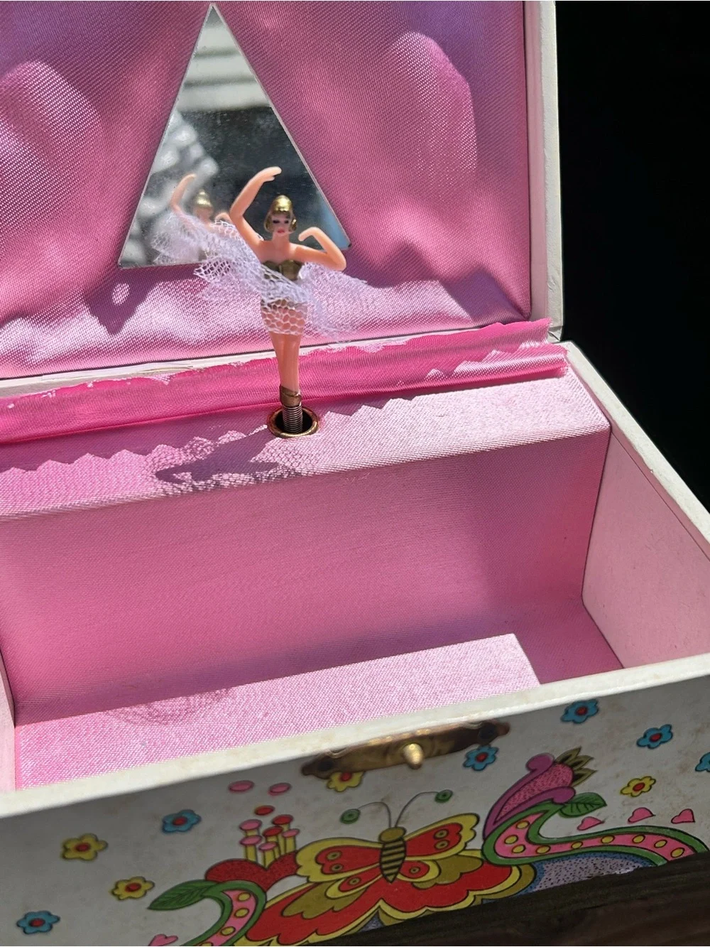 Vintage BOHO Musical Jewelry Box Ballerina Floral Butterfly Keepsake Japan